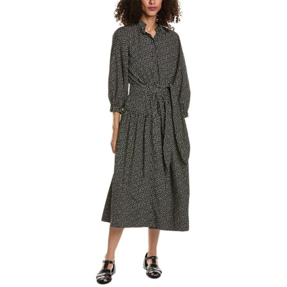 THE GREAT. the venetian dress in black laurel leaf print
